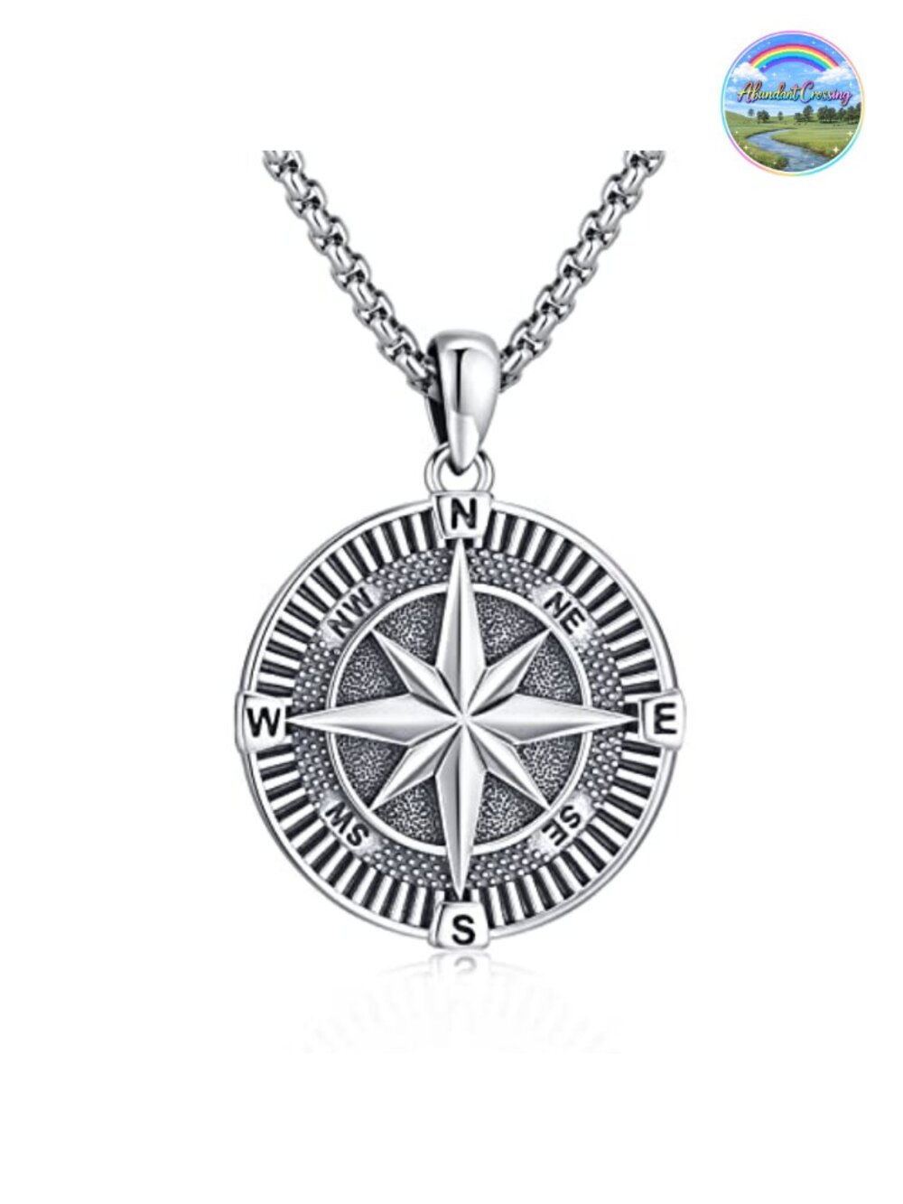 925 Sterling Silver Compass Pendant Necklace with Locket Uranium Ashes Picture